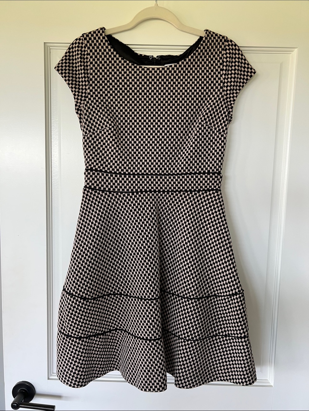 New York & Company Black and White Check Midi Fit-and-Flare Dress